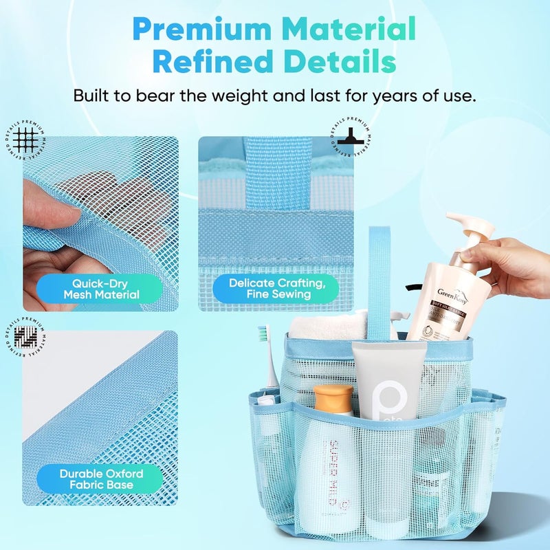 EUDELE 2 Pack Mesh Shower Caddy Portable for College Dorm Room Essentials, Shower Caddy Dorm with 8-Pocket Large Capacity,Shower Bag for Beach,Swimming,Gym - Image 3